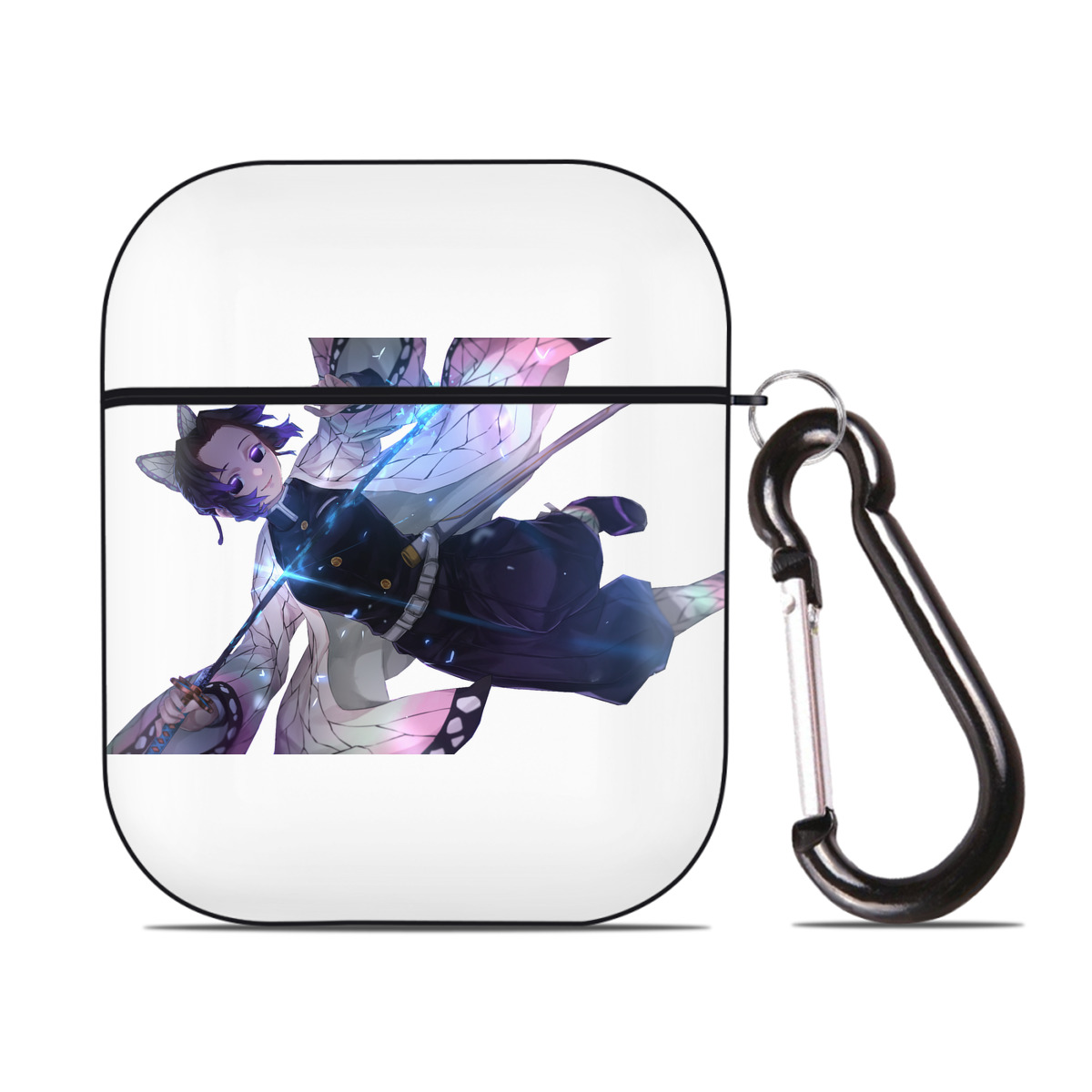 （画像用） 鬼滅の刃（きめつのやいば）蟲柱-胡蝶 しのぶ／こちょう しのぶ Kochou Shinobu AirPods 第2世代保護ケース ハードシェル ブラック 耐衝撃・防指紋・カラビナ付き