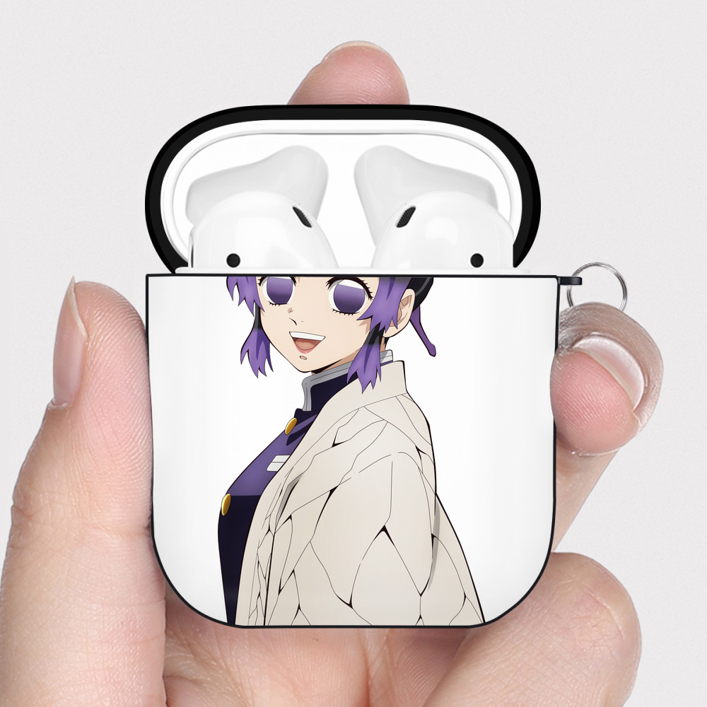 （画像用） 鬼滅の刃（きめつのやいば）蟲柱-胡蝶 しのぶ／こちょう しのぶ Kochou Shinobu AirPods 第2世代保護ケース ハードシェル ブラック 耐衝撃・防指紋・カラビナ付き