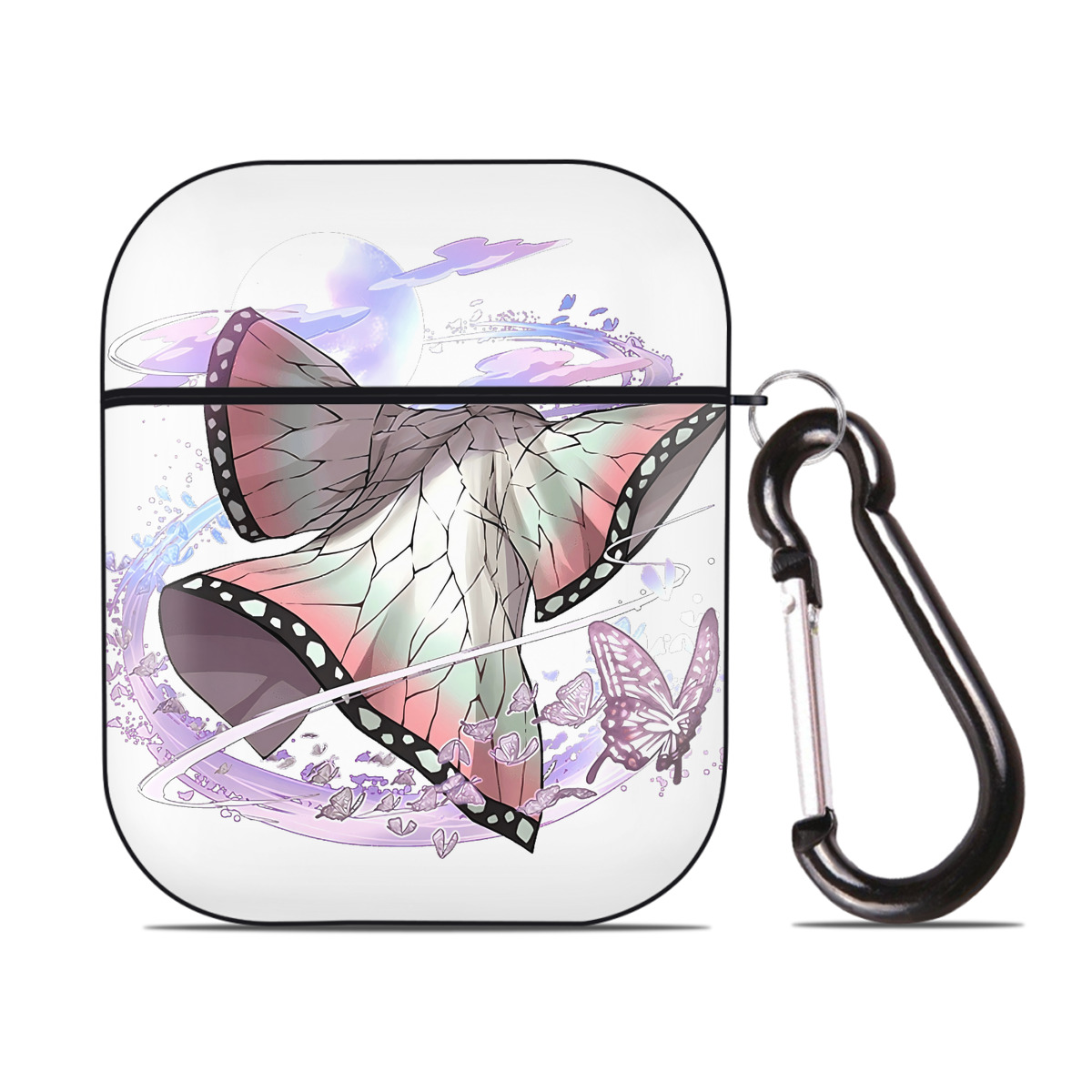 （画像用） 鬼滅の刃（きめつのやいば）蟲柱-胡蝶 しのぶ／こちょう しのぶ Kochou Shinobu AirPods 第2世代保護ケース ハードシェル ブラック 耐衝撃・防指紋・カラビナ付き