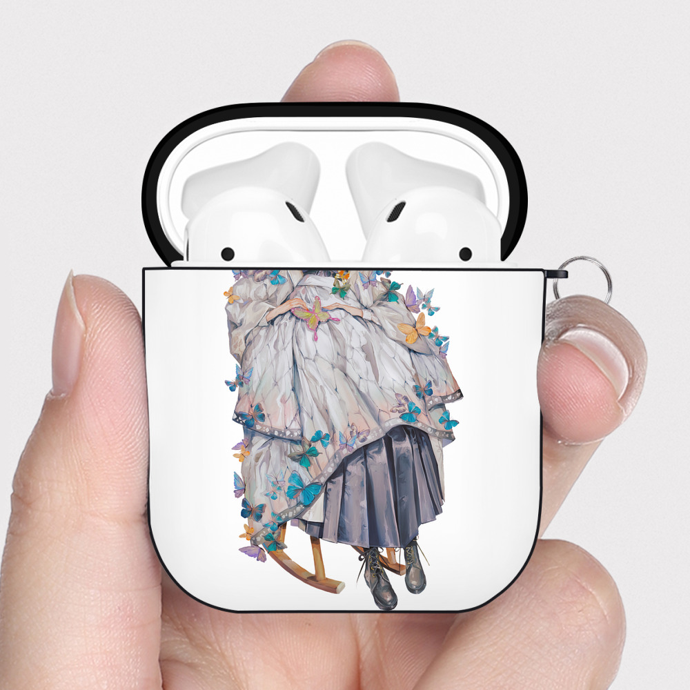 （画像用） 鬼滅の刃（きめつのやいば）蟲柱-胡蝶 しのぶ／こちょう しのぶ Kochou Shinobu AirPods 第2世代保護ケース ハードシェル ブラック 耐衝撃・防指紋・カラビナ付き