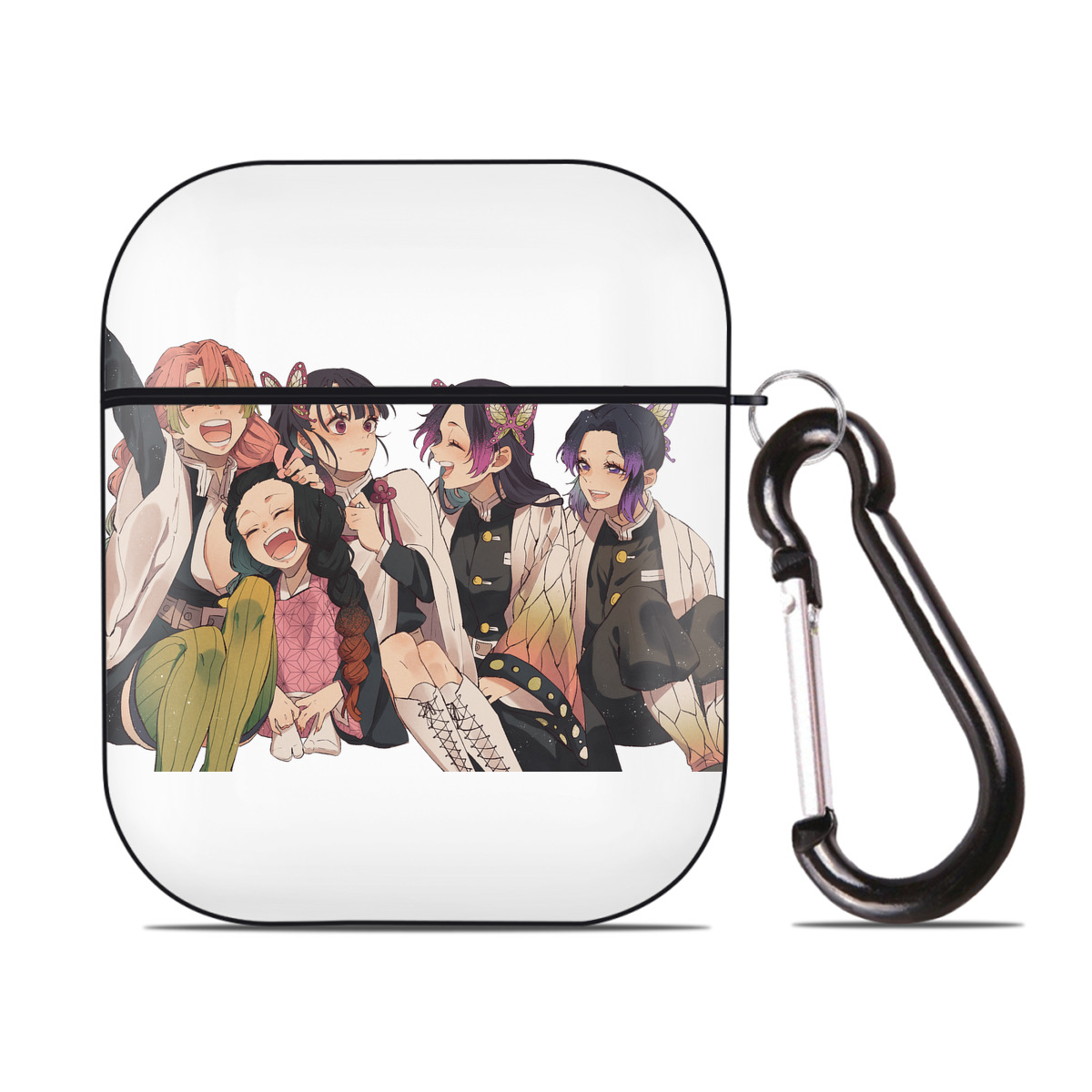 （画像用） 鬼滅の刃（きめつのやいば）蟲柱-胡蝶 しのぶ／こちょう しのぶ Kochou Shinobu AirPods 第2世代保護ケース ハードシェル ブラック 耐衝撃・防指紋・カラビナ付き