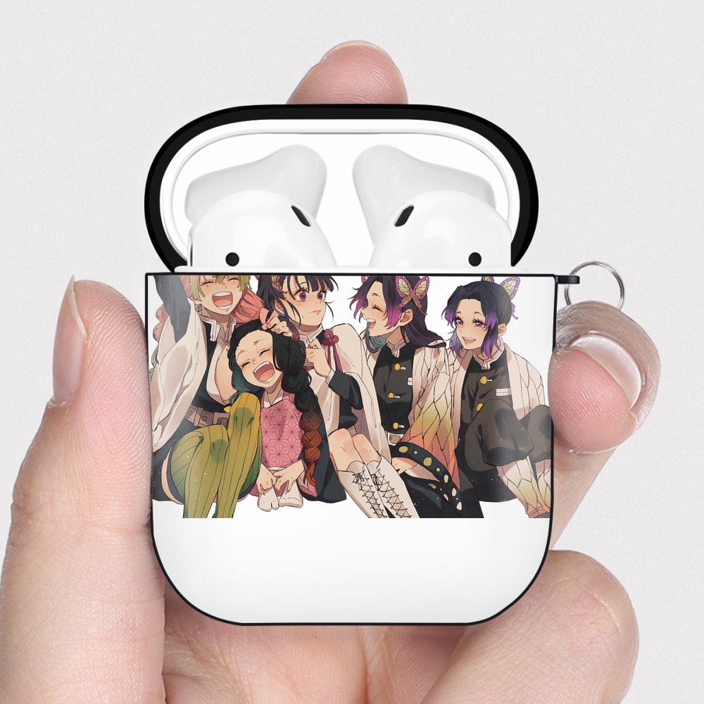 （画像用） 鬼滅の刃（きめつのやいば）蟲柱-胡蝶 しのぶ／こちょう しのぶ Kochou Shinobu AirPods 第2世代保護ケース ハードシェル ブラック 耐衝撃・防指紋・カラビナ付き