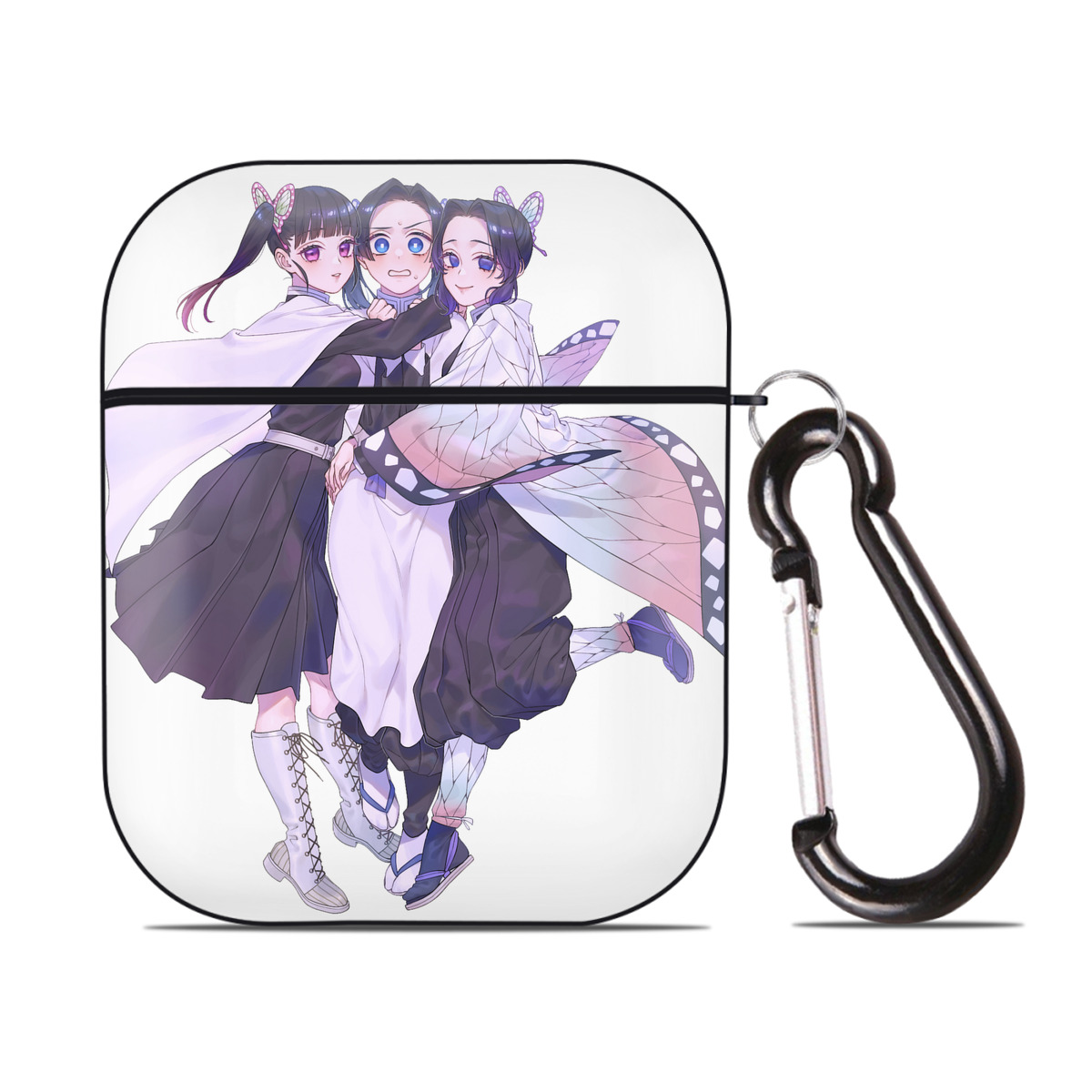 （画像用） 鬼滅の刃（きめつのやいば）蟲柱-胡蝶 しのぶ／こちょう しのぶ Kochou Shinobu AirPods 第2世代保護ケース ハードシェル ブラック 耐衝撃・防指紋・カラビナ付き