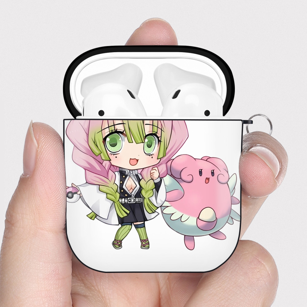 （画像用） 鬼滅の刃（きめつのやいば）恋柱-甘露寺 蜜璃／かんろじ みつり Kanroji Mitsuri AirPods 第2世代保護ケース ハードシェル ブラック 耐衝撃・防指紋・カラビナ付き