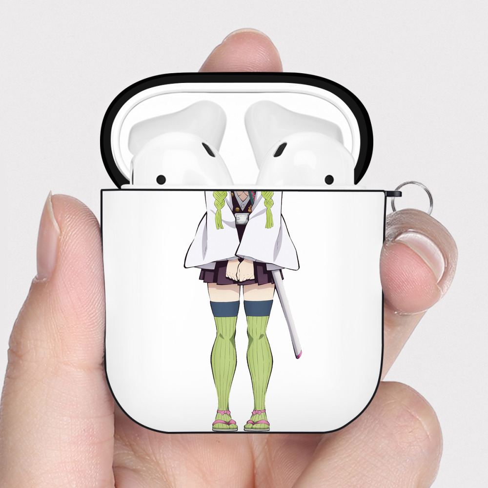 （画像用） 鬼滅の刃（きめつのやいば）恋柱-甘露寺 蜜璃／かんろじ みつり Kanroji Mitsuri AirPods 第2世代保護ケース ハードシェル ブラック 耐衝撃・防指紋・カラビナ付き