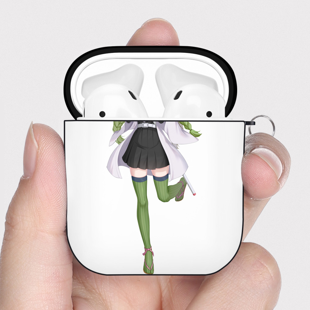 （画像用） 鬼滅の刃（きめつのやいば）恋柱-甘露寺 蜜璃／かんろじ みつり Kanroji Mitsuri AirPods 第2世代保護ケース ハードシェル ブラック 耐衝撃・防指紋・カラビナ付き