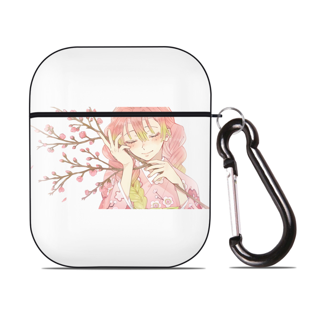 （画像用） 鬼滅の刃（きめつのやいば）恋柱-甘露寺 蜜璃／かんろじ みつり Kanroji Mitsuri AirPods 第2世代保護ケース ハードシェル ブラック 耐衝撃・防指紋・カラビナ付き