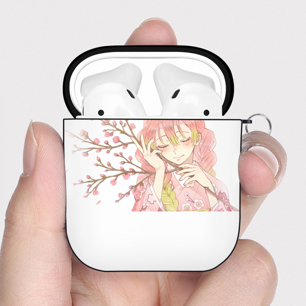（画像用） 鬼滅の刃（きめつのやいば）恋柱-甘露寺 蜜璃／かんろじ みつり Kanroji Mitsuri AirPods 第2世代保護ケース ハードシェル ブラック 耐衝撃・防指紋・カラビナ付き