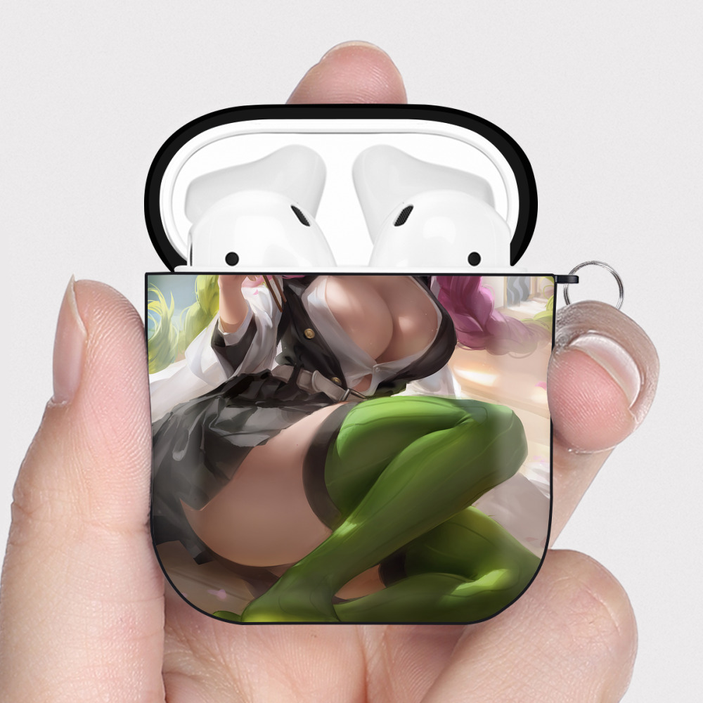 （画像用） 鬼滅の刃（きめつのやいば）恋柱-甘露寺 蜜璃／かんろじ みつり Kanroji Mitsuri AirPods 第2世代保護ケース ハードシェル ブラック 耐衝撃・防指紋・カラビナ付き