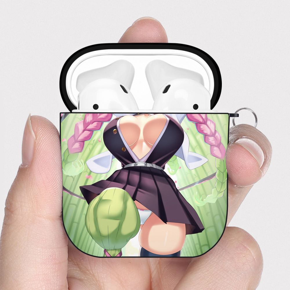 （画像用） 鬼滅の刃（きめつのやいば）恋柱-甘露寺 蜜璃／かんろじ みつり Kanroji Mitsuri AirPods 第2世代保護ケース ハードシェル ブラック 耐衝撃・防指紋・カラビナ付き