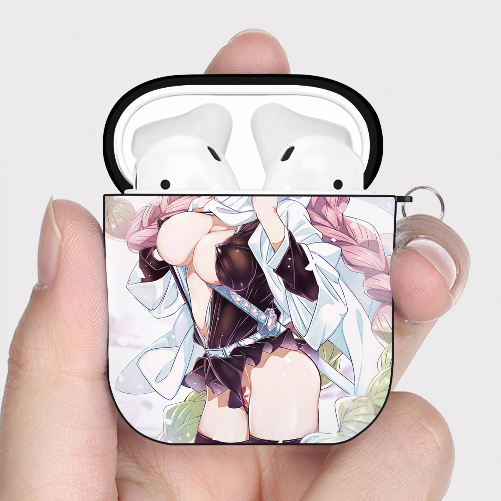 （画像用） 鬼滅の刃（きめつのやいば）恋柱-甘露寺 蜜璃／かんろじ みつり Kanroji Mitsuri AirPods 第2世代保護ケース ハードシェル ブラック 耐衝撃・防指紋・カラビナ付き