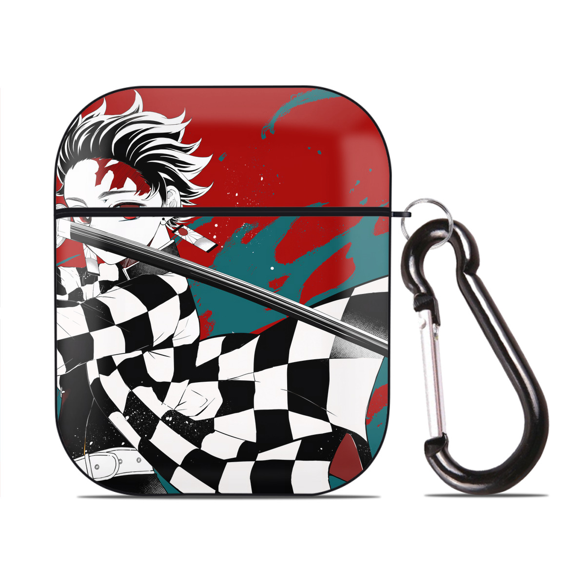 （画像用） 鬼滅の刃（きめつのやいば）竈門 炭治郎／かまど たんじろう Kamado Tanjirou AirPods 第2世代保護ケース ハードシェル ブラック 耐衝撃・防指紋・カラビナ付き