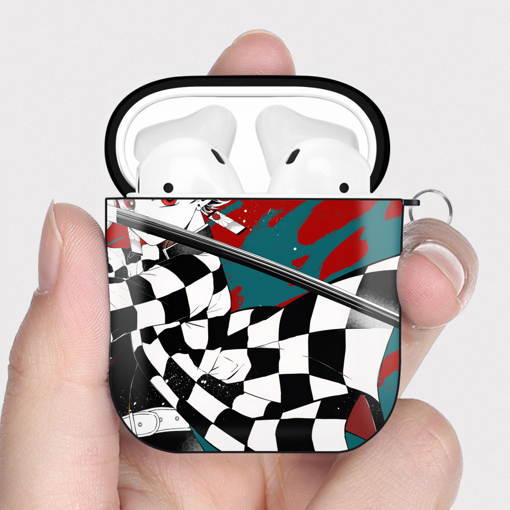 （画像用） 鬼滅の刃（きめつのやいば）竈門 炭治郎／かまど たんじろう Kamado Tanjirou AirPods 第2世代保護ケース ハードシェル ブラック 耐衝撃・防指紋・カラビナ付き