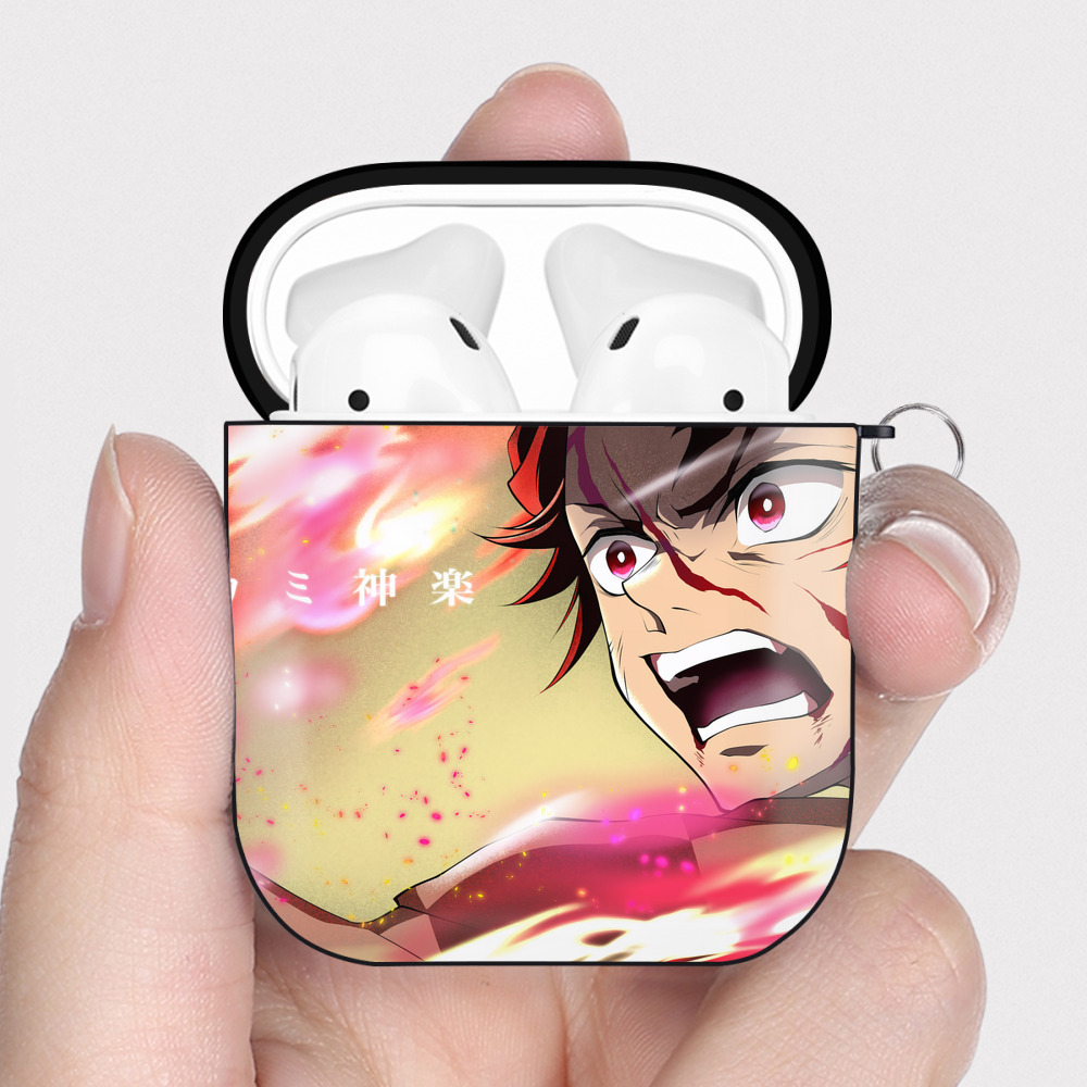 （画像用） 鬼滅の刃（きめつのやいば）竈門 炭治郎／かまど たんじろう Kamado Tanjirou AirPods 第2世代保護ケース ハードシェル ブラック 耐衝撃・防指紋・カラビナ付き