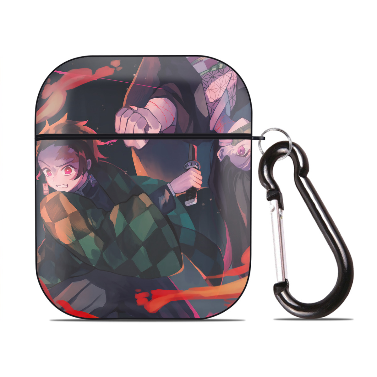 （画像用） 鬼滅の刃（きめつのやいば）竈門 炭治郎／かまど たんじろう Kamado Tanjirou AirPods 第2世代保護ケース ハードシェル ブラック 耐衝撃・防指紋・カラビナ付き
