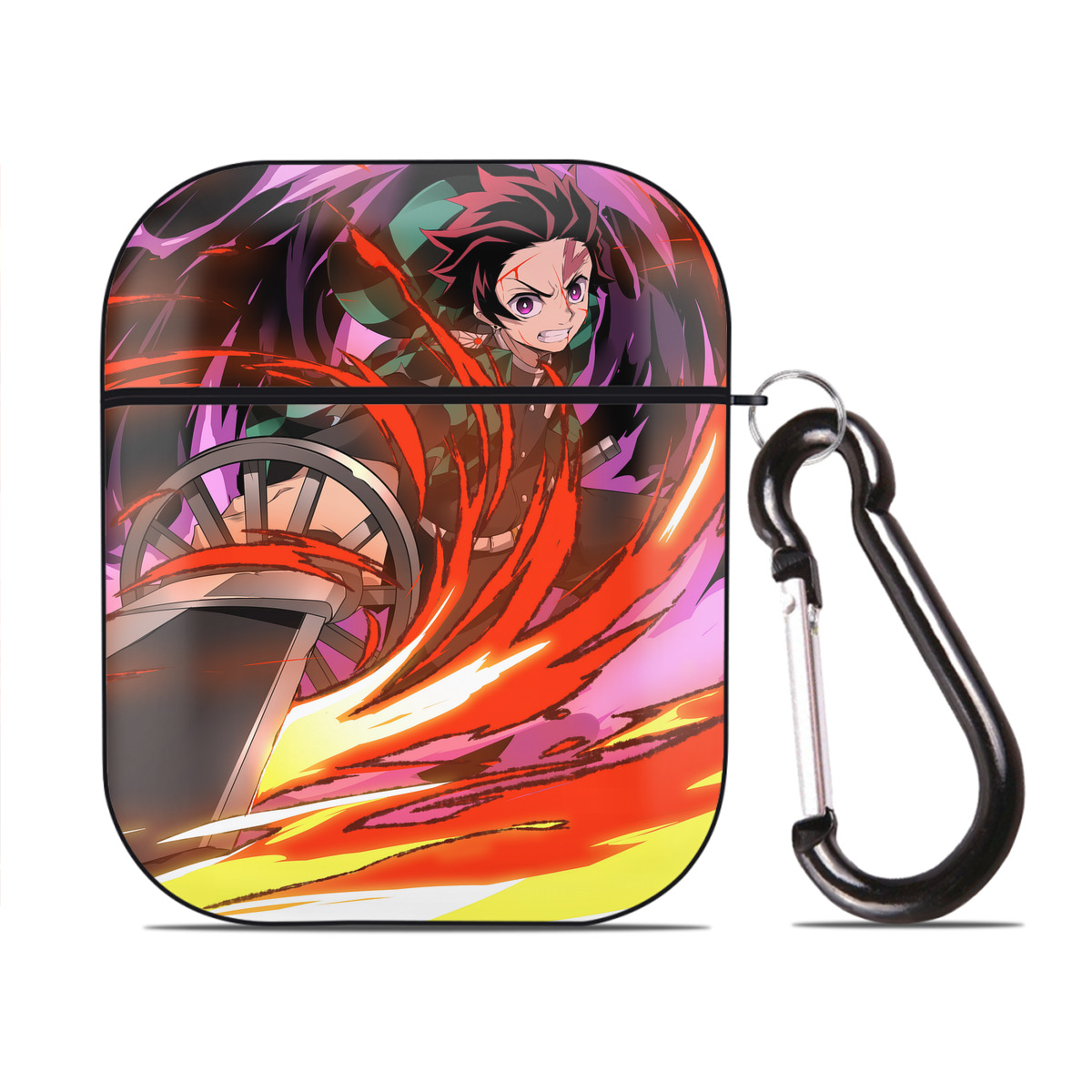 （画像用） 鬼滅の刃（きめつのやいば）竈門 炭治郎／かまど たんじろう Kamado Tanjirou AirPods 第2世代保護ケース ハードシェル ブラック 耐衝撃・防指紋・カラビナ付き