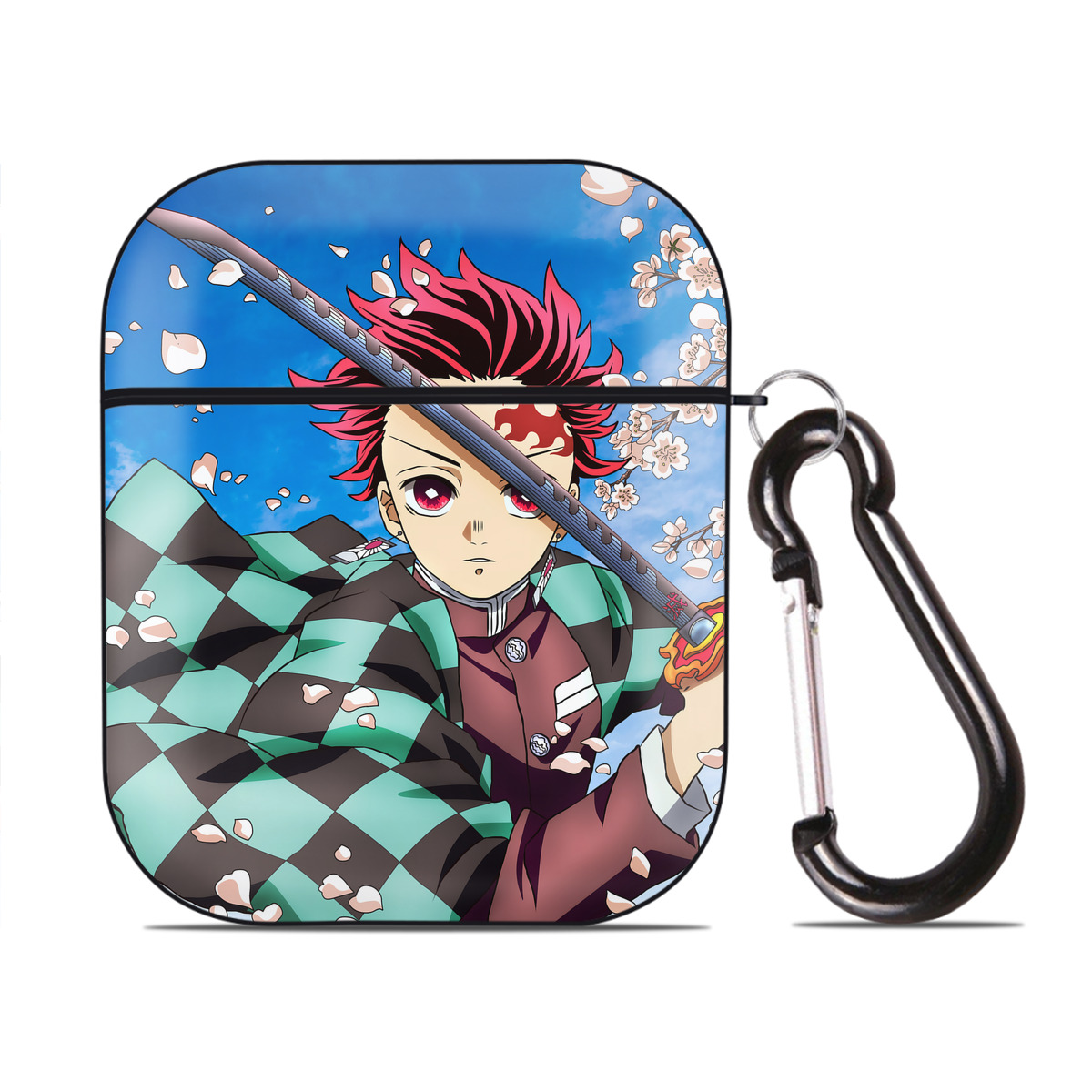 （画像用） 鬼滅の刃（きめつのやいば）竈門 炭治郎／かまど たんじろう Kamado Tanjirou AirPods 第2世代保護ケース ハードシェル ブラック 耐衝撃・防指紋・カラビナ付き