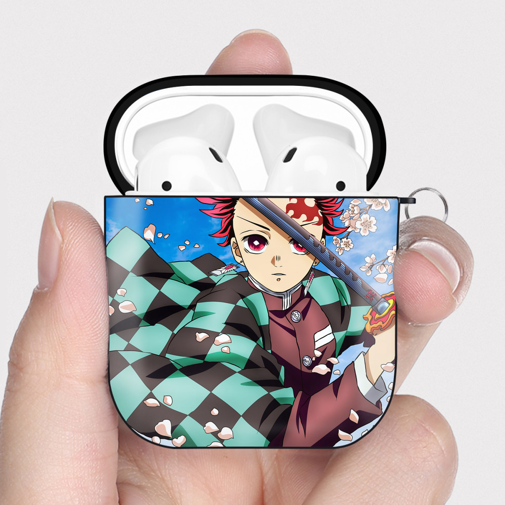 （画像用） 鬼滅の刃（きめつのやいば）竈門 炭治郎／かまど たんじろう Kamado Tanjirou AirPods 第2世代保護ケース ハードシェル ブラック 耐衝撃・防指紋・カラビナ付き