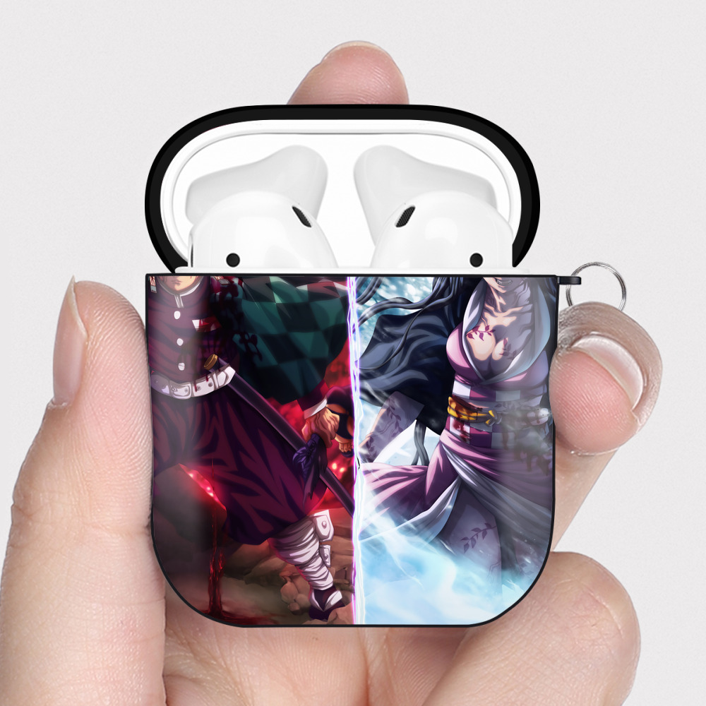（画像用） 鬼滅の刃（きめつのやいば）竈門 炭治郎／かまど たんじろう Kamado Tanjirou AirPods 第2世代保護ケース ハードシェル ブラック 耐衝撃・防指紋・カラビナ付き