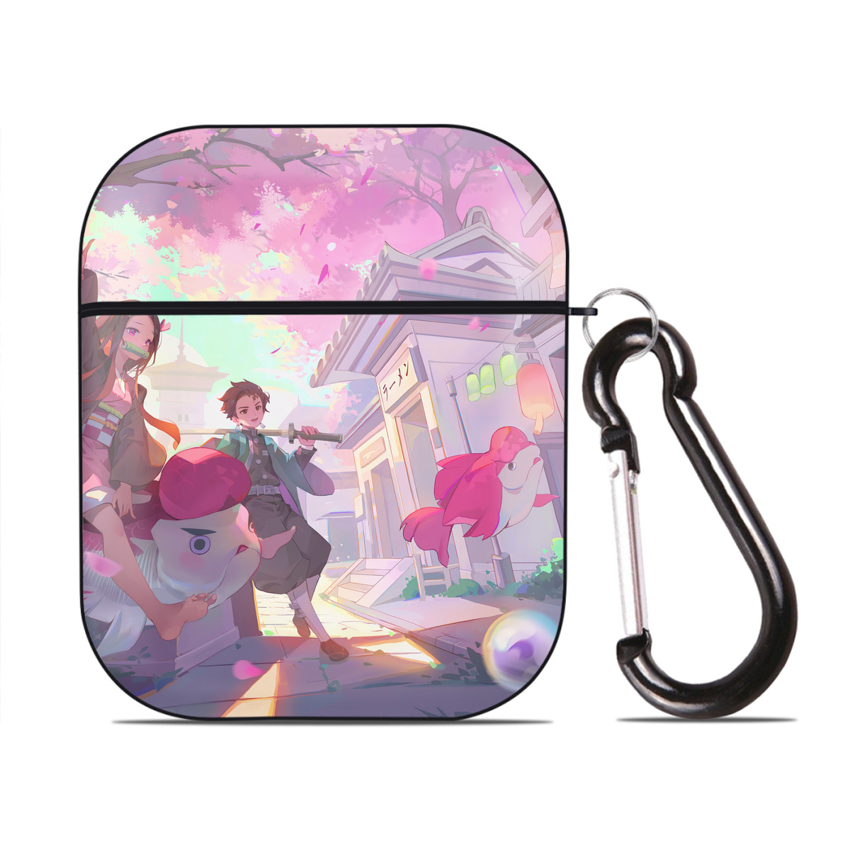 （画像用） 鬼滅の刃（きめつのやいば）竈門 炭治郎／かまど たんじろう Kamado Tanjirou AirPods 第2世代保護ケース ハードシェル ブラック 耐衝撃・防指紋・カラビナ付き