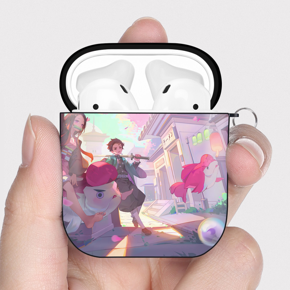 （画像用） 鬼滅の刃（きめつのやいば）竈門 炭治郎／かまど たんじろう Kamado Tanjirou AirPods 第2世代保護ケース ハードシェル ブラック 耐衝撃・防指紋・カラビナ付き