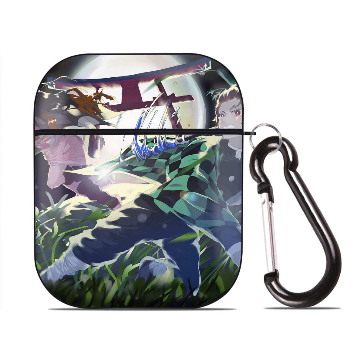 （画像用） 鬼滅の刃（きめつのやいば）竈門 炭治郎／かまど たんじろう Kamado Tanjirou AirPods 第2世代保護ケース ハードシェル ブラック 耐衝撃・防指紋・カラビナ付き