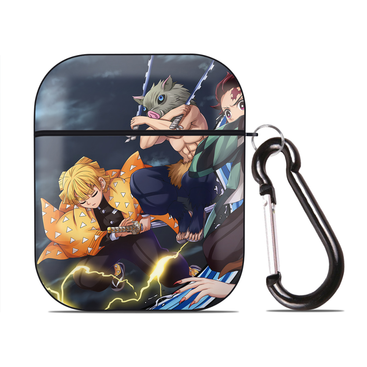 （画像用） 鬼滅の刃（きめつのやいば）竈門 炭治郎／かまど たんじろう Kamado Tanjirou AirPods 第2世代保護ケース ハードシェル ブラック 耐衝撃・防指紋・カラビナ付き