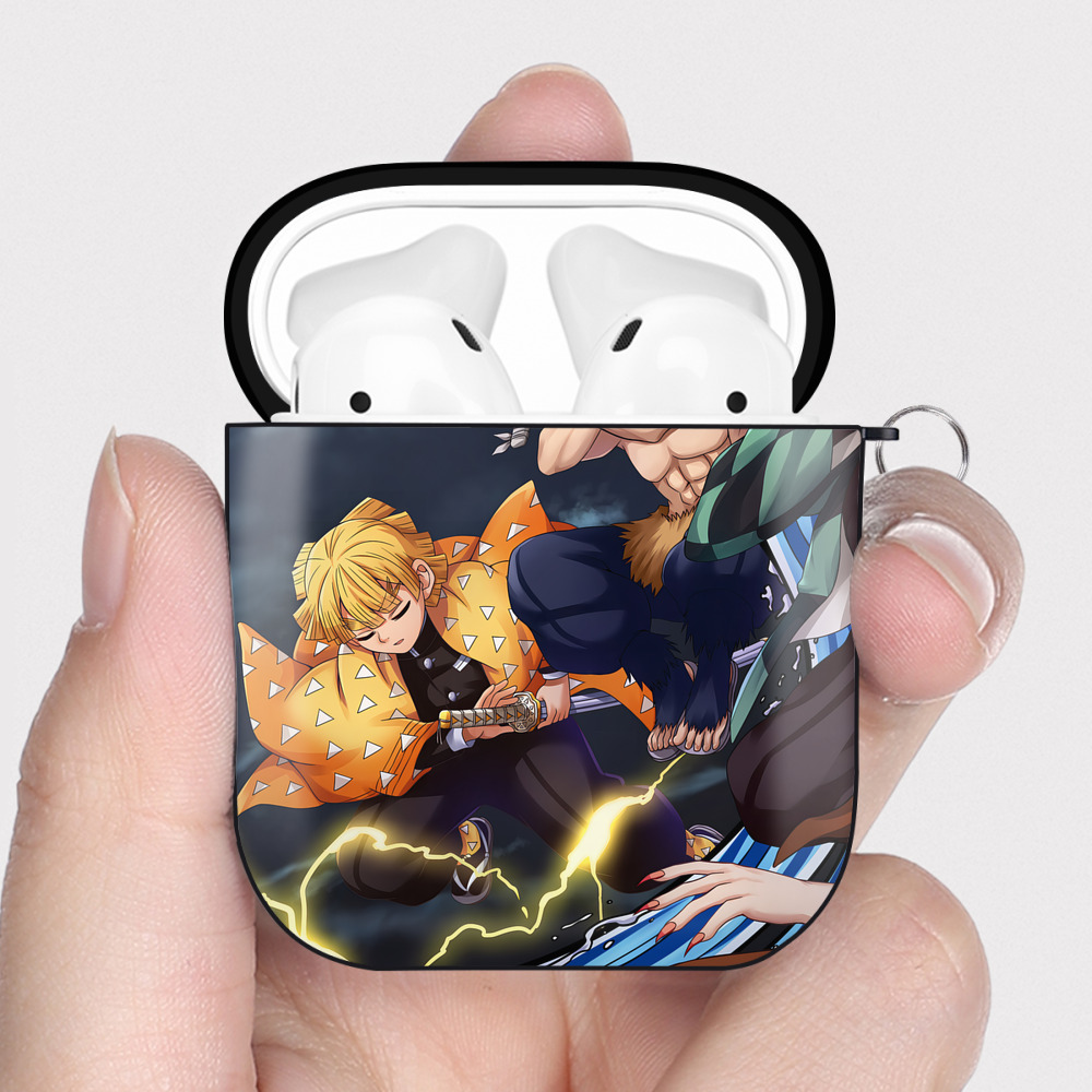 （画像用） 鬼滅の刃（きめつのやいば）竈門 炭治郎／かまど たんじろう Kamado Tanjirou AirPods 第2世代保護ケース ハードシェル ブラック 耐衝撃・防指紋・カラビナ付き