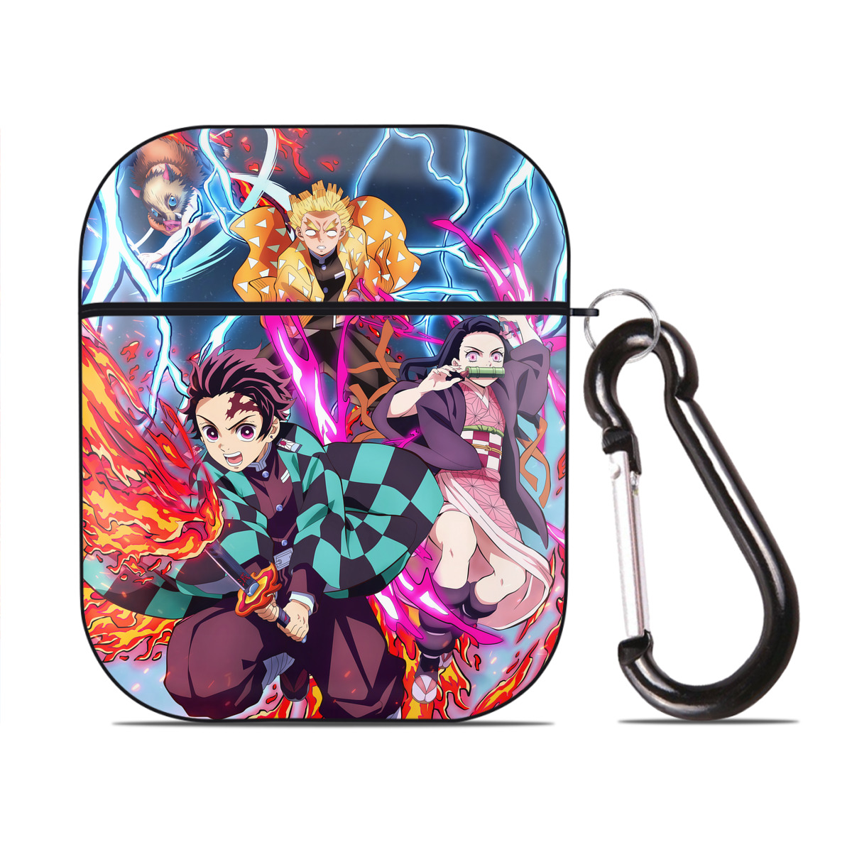 （画像用） 鬼滅の刃（きめつのやいば）竈門 炭治郎／かまど たんじろう Kamado Tanjirou AirPods 第2世代保護ケース ハードシェル ブラック 耐衝撃・防指紋・カラビナ付き