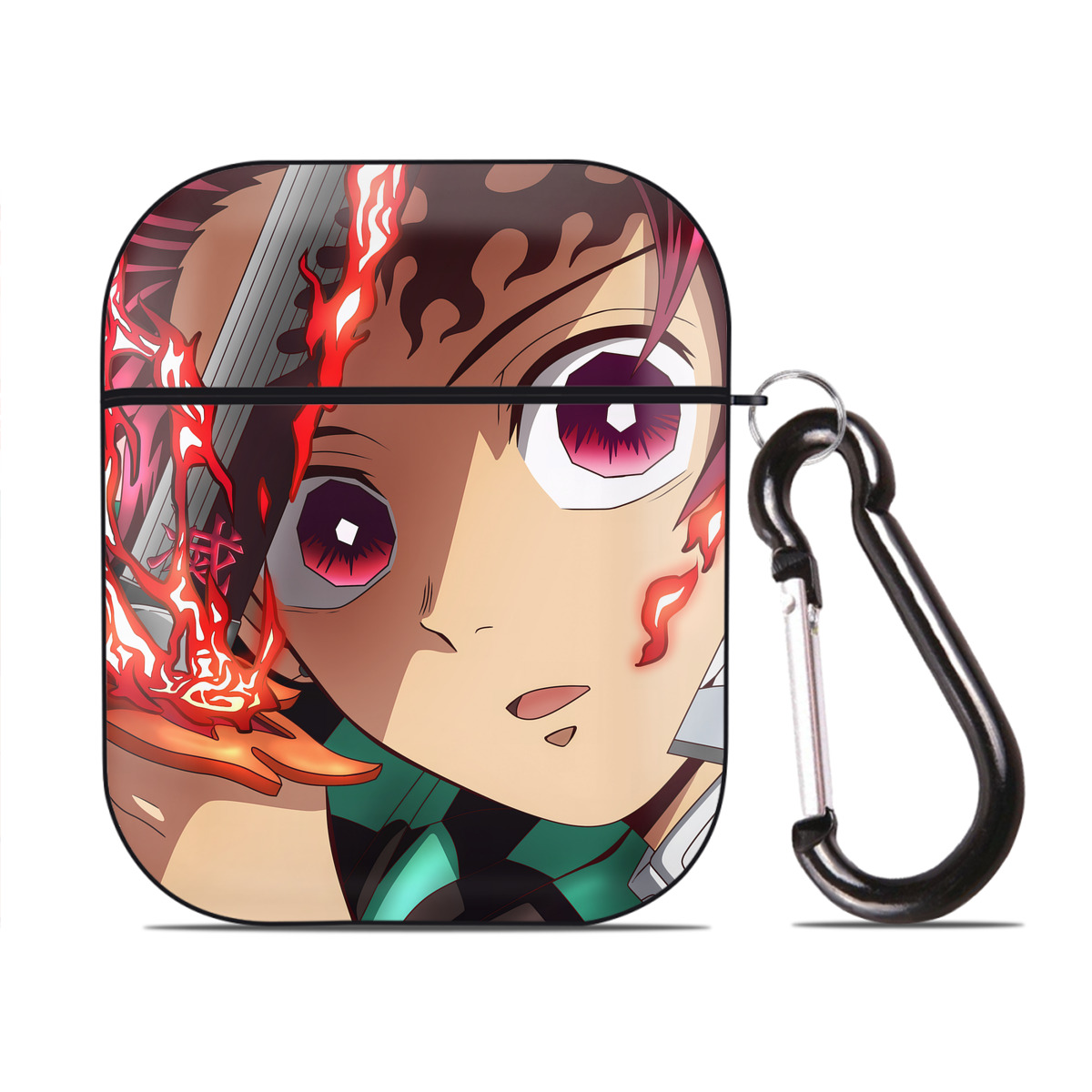 （画像用） 鬼滅の刃（きめつのやいば）竈門 炭治郎／かまど たんじろう Kamado Tanjirou AirPods 第2世代保護ケース ハードシェル ブラック 耐衝撃・防指紋・カラビナ付き