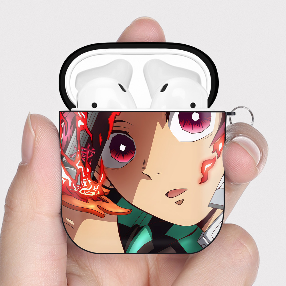 （画像用） 鬼滅の刃（きめつのやいば）竈門 炭治郎／かまど たんじろう Kamado Tanjirou AirPods 第2世代保護ケース ハードシェル ブラック 耐衝撃・防指紋・カラビナ付き