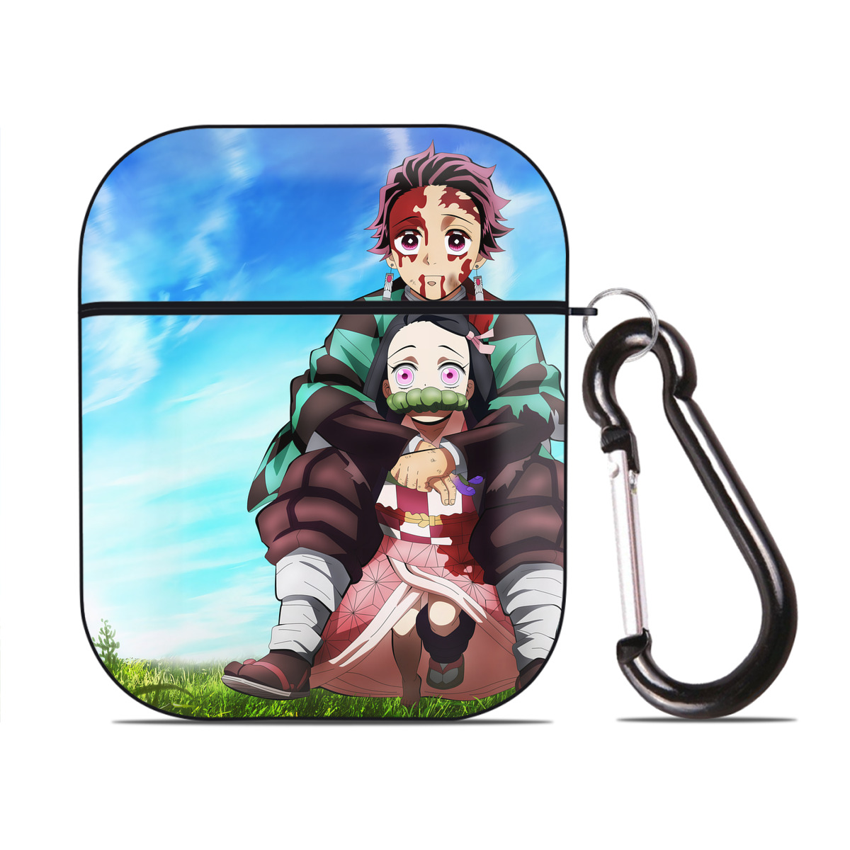 （画像用） 鬼滅の刃（きめつのやいば）竈門 炭治郎／かまど たんじろう Kamado Tanjirou AirPods 第2世代保護ケース ハードシェル ブラック 耐衝撃・防指紋・カラビナ付き