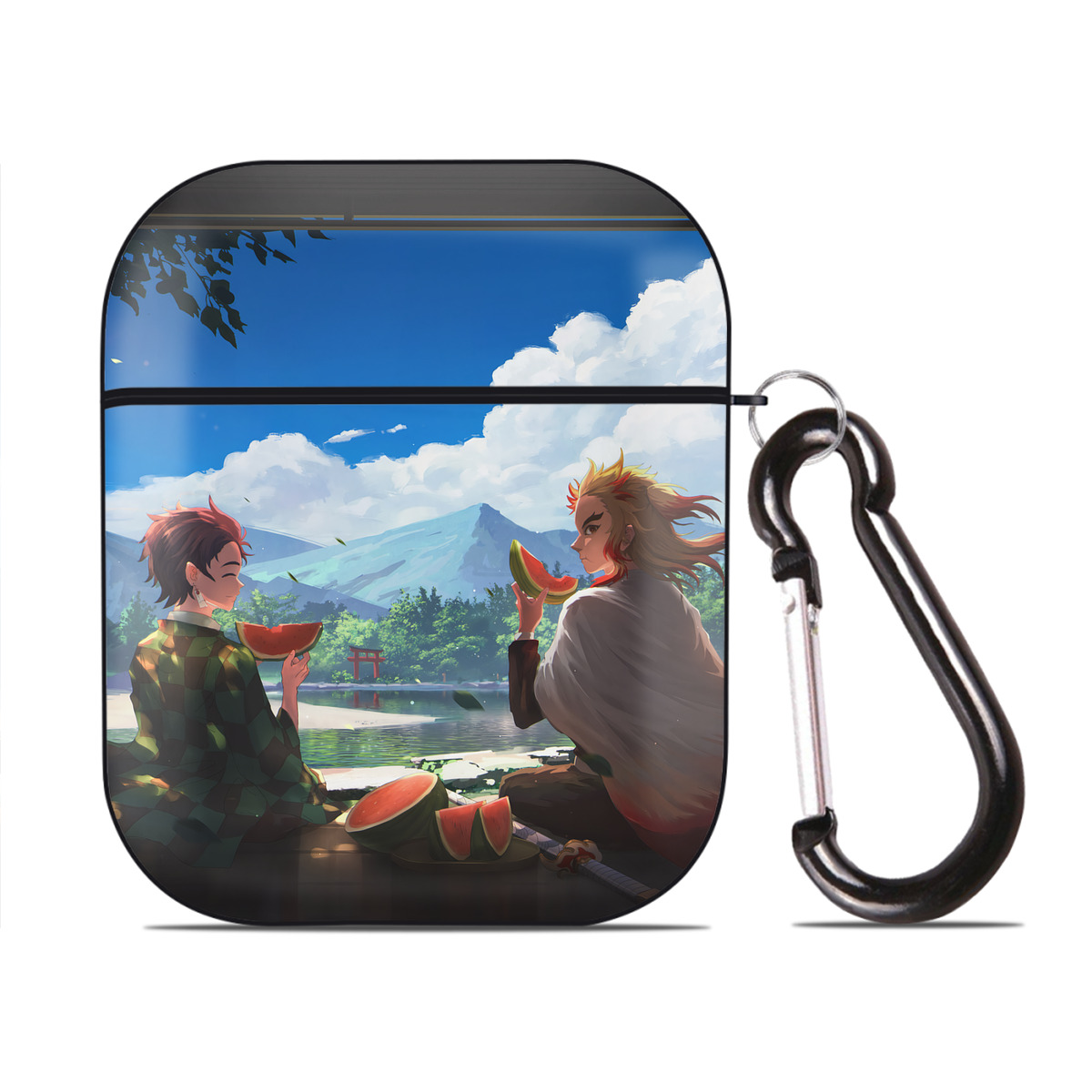 （画像用） 鬼滅の刃（きめつのやいば）竈門 炭治郎／かまど たんじろう Kamado Tanjirou AirPods 第2世代保護ケース ハードシェル ブラック 耐衝撃・防指紋・カラビナ付き
