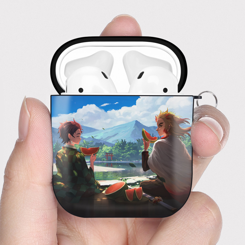 （画像用） 鬼滅の刃（きめつのやいば）竈門 炭治郎／かまど たんじろう Kamado Tanjirou AirPods 第2世代保護ケース ハードシェル ブラック 耐衝撃・防指紋・カラビナ付き