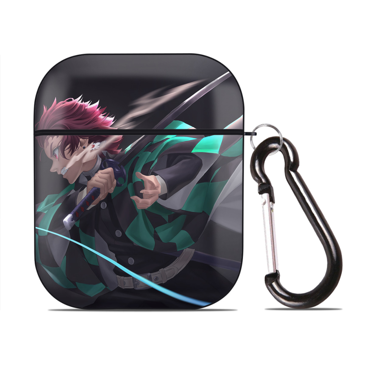 （画像用） 鬼滅の刃（きめつのやいば）竈門 炭治郎／かまど たんじろう Kamado Tanjirou AirPods 第2世代保護ケース ハードシェル ブラック 耐衝撃・防指紋・カラビナ付き