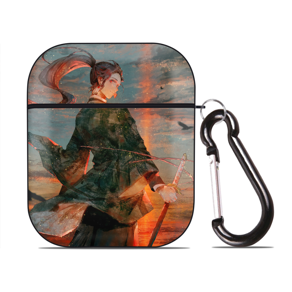 （画像用） 鬼滅の刃（きめつのやいば）竈門 炭治郎／かまど たんじろう Kamado Tanjirou AirPods 第2世代保護ケース ハードシェル ブラック 耐衝撃・防指紋・カラビナ付き