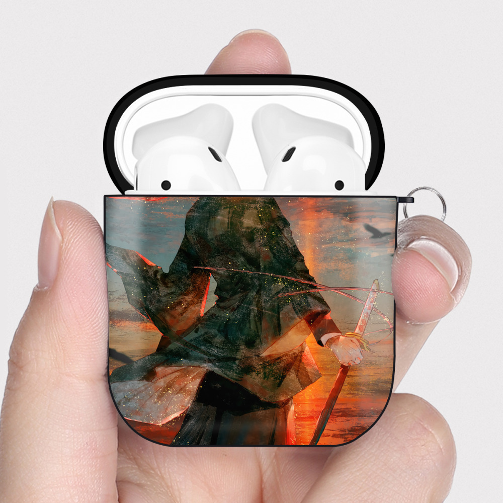（画像用） 鬼滅の刃（きめつのやいば）竈門 炭治郎／かまど たんじろう Kamado Tanjirou AirPods 第2世代保護ケース ハードシェル ブラック 耐衝撃・防指紋・カラビナ付き