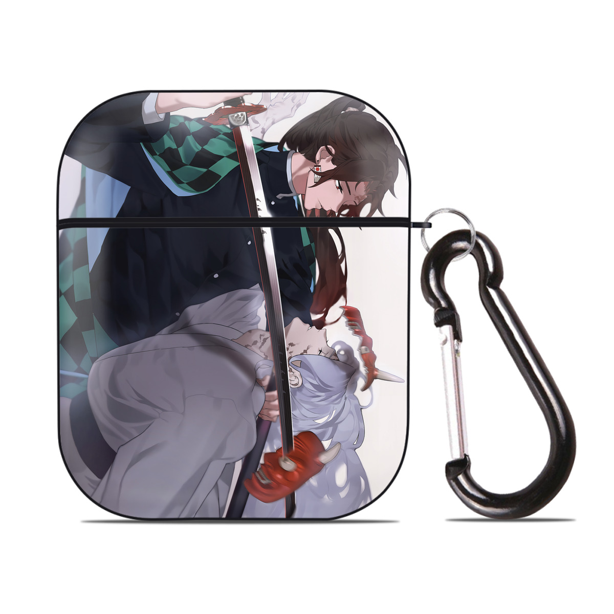 （画像用） 鬼滅の刃（きめつのやいば）竈門 炭治郎／かまど たんじろう Kamado Tanjirou AirPods 第2世代保護ケース ハードシェル ブラック 耐衝撃・防指紋・カラビナ付き