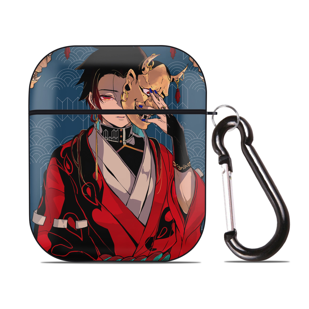 （画像用） 鬼滅の刃（きめつのやいば）竈門 炭治郎／かまど たんじろう Kamado Tanjirou AirPods 第2世代保護ケース ハードシェル ブラック 耐衝撃・防指紋・カラビナ付き