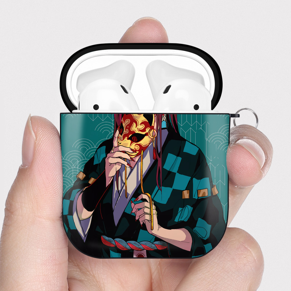 （画像用） 鬼滅の刃（きめつのやいば）竈門 炭治郎／かまど たんじろう Kamado Tanjirou AirPods 第2世代保護ケース ハードシェル ブラック 耐衝撃・防指紋・カラビナ付き