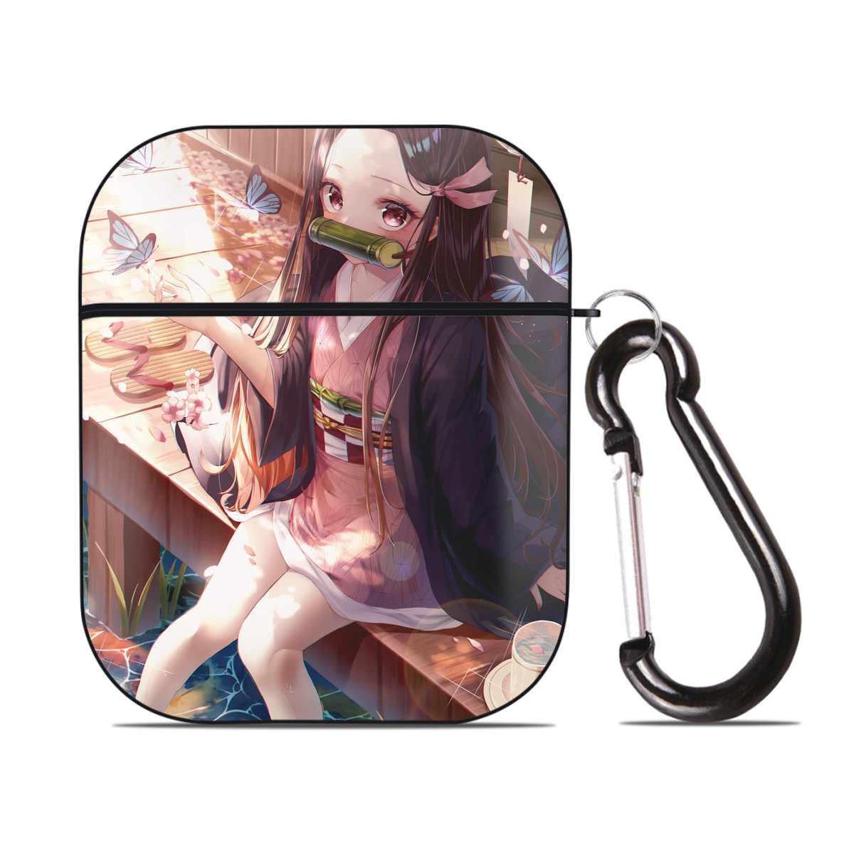 （画像用） 鬼滅の刃（きめつのやいば）竈門 禰󠄀豆子／かまど ねずこ Kamado Nezuko AirPods 第2世代保護ケース ハードシェル ブラック 耐衝撃・防指紋・カラビナ付き
