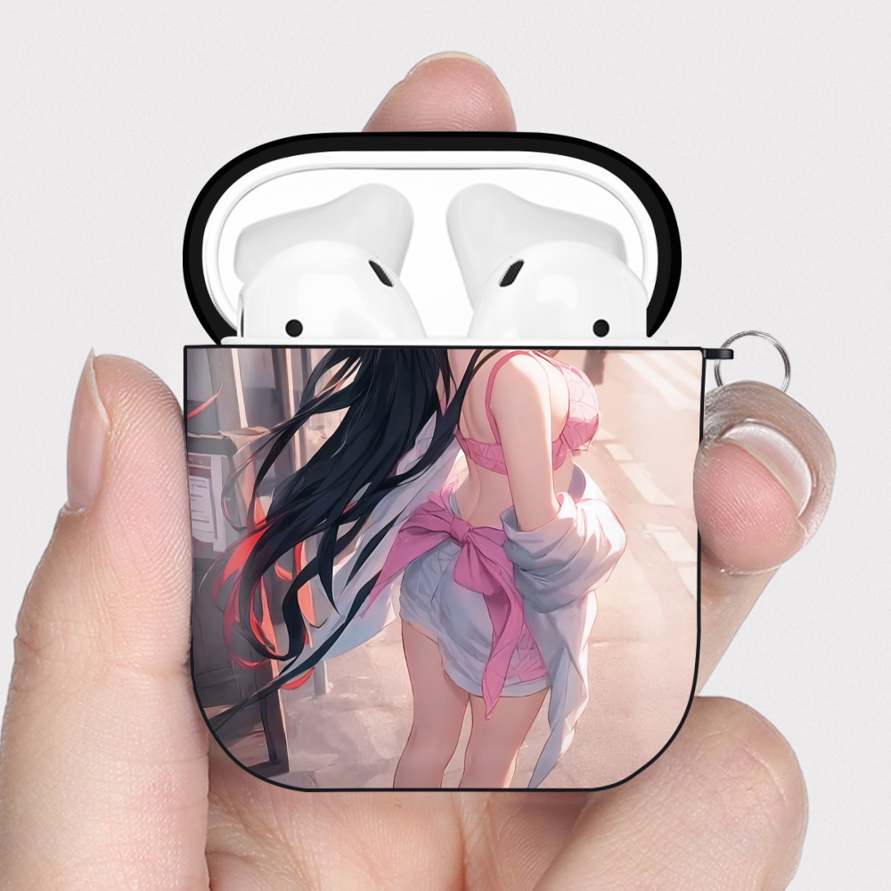 （画像用） 鬼滅の刃（きめつのやいば）竈門 禰󠄀豆子／かまど ねずこ Kamado Nezuko AirPods 第2世代保護ケース ハードシェル ブラック 耐衝撃・防指紋・カラビナ付き