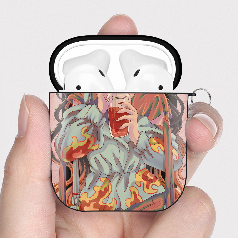 （画像用） 鬼滅の刃（きめつのやいば）竈門 禰󠄀豆子／かまど ねずこ Kamado Nezuko AirPods 第2世代保護ケース ハードシェル ブラック 耐衝撃・防指紋・カラビナ付き