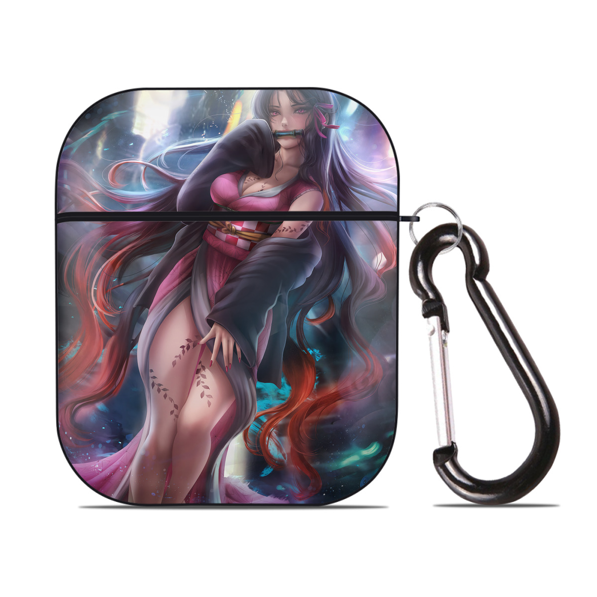 （画像用） 鬼滅の刃（きめつのやいば）竈門 禰󠄀豆子／かまど ねずこ Kamado Nezuko AirPods 第2世代保護ケース ハードシェル ブラック 耐衝撃・防指紋・カラビナ付き