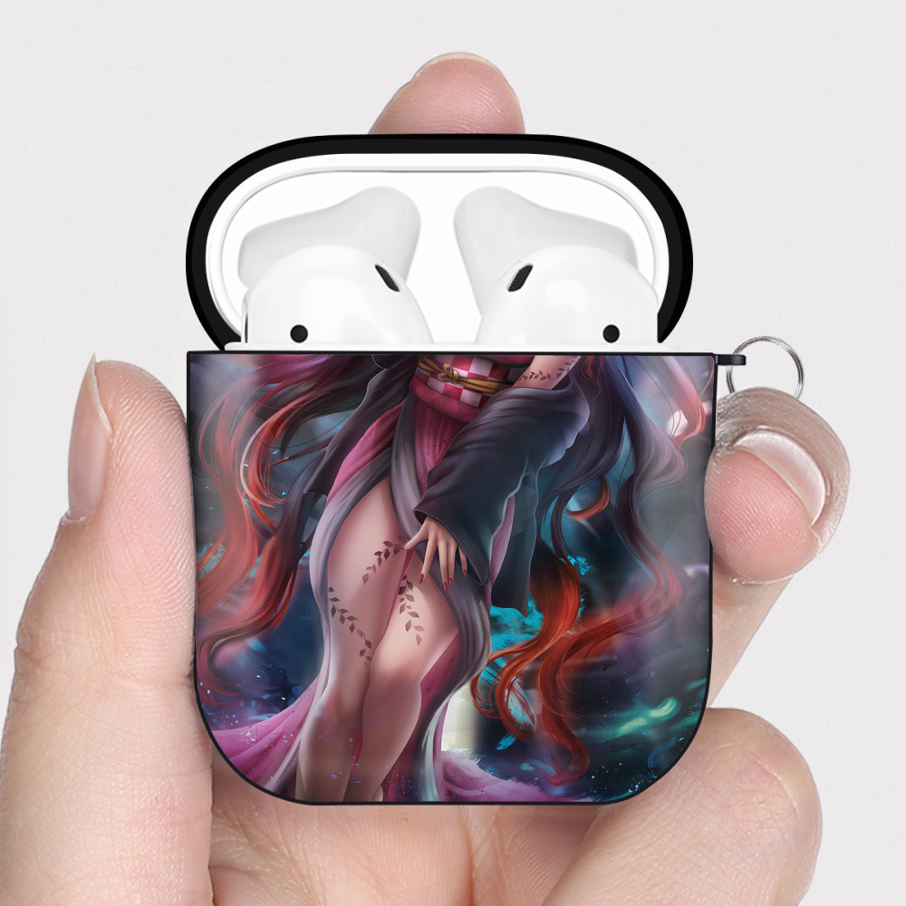 （画像用） 鬼滅の刃（きめつのやいば）竈門 禰󠄀豆子／かまど ねずこ Kamado Nezuko AirPods 第2世代保護ケース ハードシェル ブラック 耐衝撃・防指紋・カラビナ付き