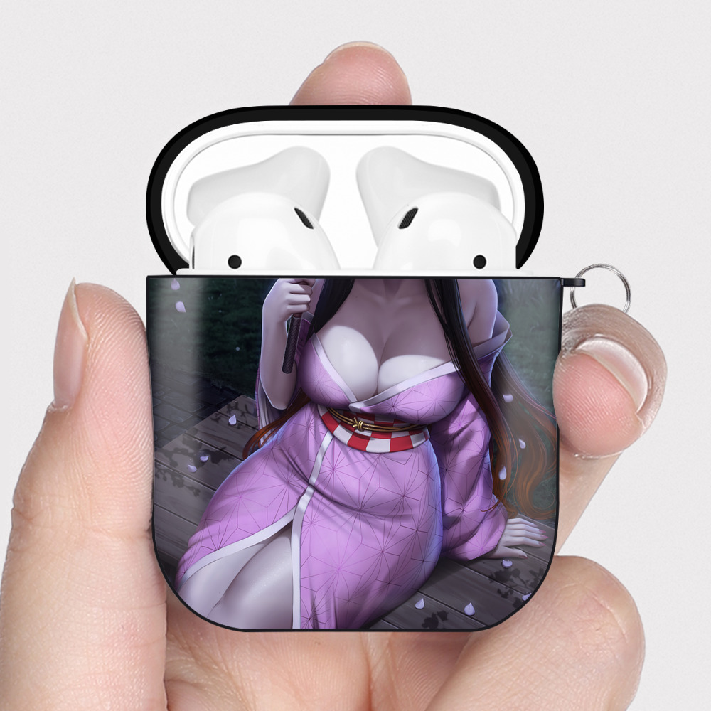 （画像用） 鬼滅の刃（きめつのやいば）竈門 禰󠄀豆子／かまど ねずこ Kamado Nezuko AirPods 第2世代保護ケース ハードシェル ブラック 耐衝撃・防指紋・カラビナ付き