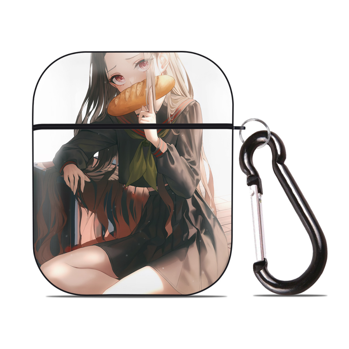 （画像用） 鬼滅の刃（きめつのやいば）竈門 禰󠄀豆子／かまど ねずこ Kamado Nezuko AirPods 第2世代保護ケース ハードシェル ブラック 耐衝撃・防指紋・カラビナ付き