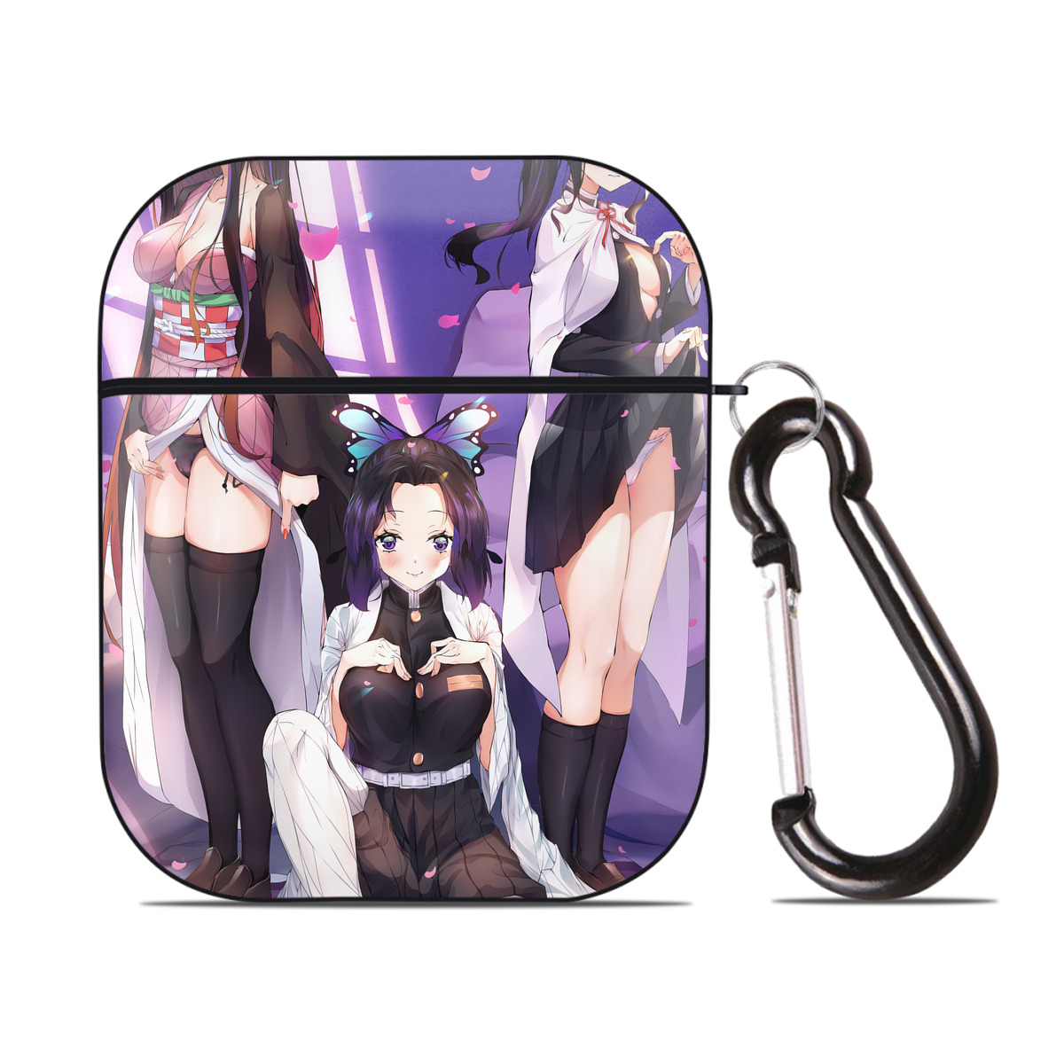 （画像用） 鬼滅の刃（きめつのやいば）竈門 禰󠄀豆子／かまど ねずこ Kamado Nezuko AirPods 第2世代保護ケース ハードシェル ブラック 耐衝撃・防指紋・カラビナ付き