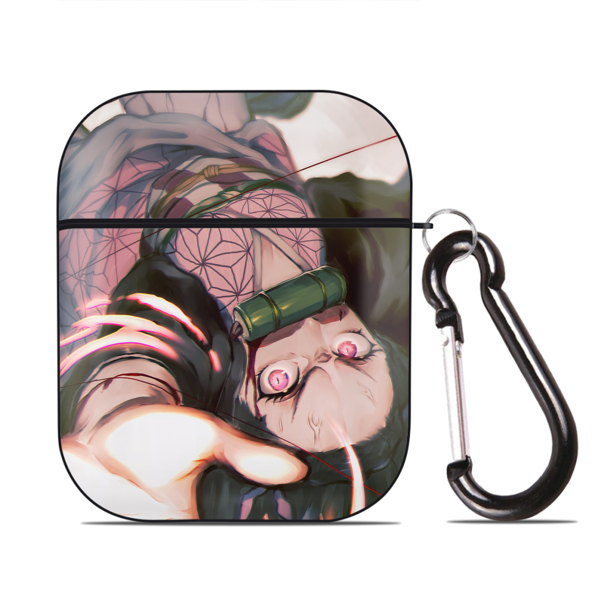 （画像用） 鬼滅の刃（きめつのやいば）竈門 禰󠄀豆子／かまど ねずこ Kamado Nezuko AirPods 第2世代保護ケース ハードシェル ブラック 耐衝撃・防指紋・カラビナ付き