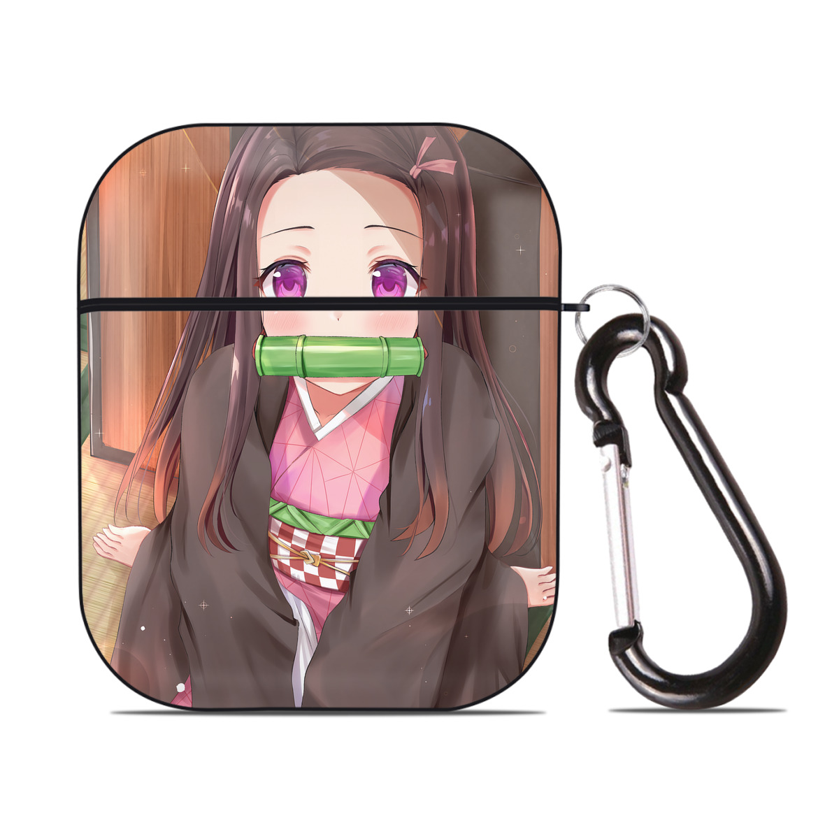 （画像用） 鬼滅の刃（きめつのやいば）竈門 禰󠄀豆子／かまど ねずこ Kamado Nezuko AirPods 第2世代保護ケース ハードシェル ブラック 耐衝撃・防指紋・カラビナ付き